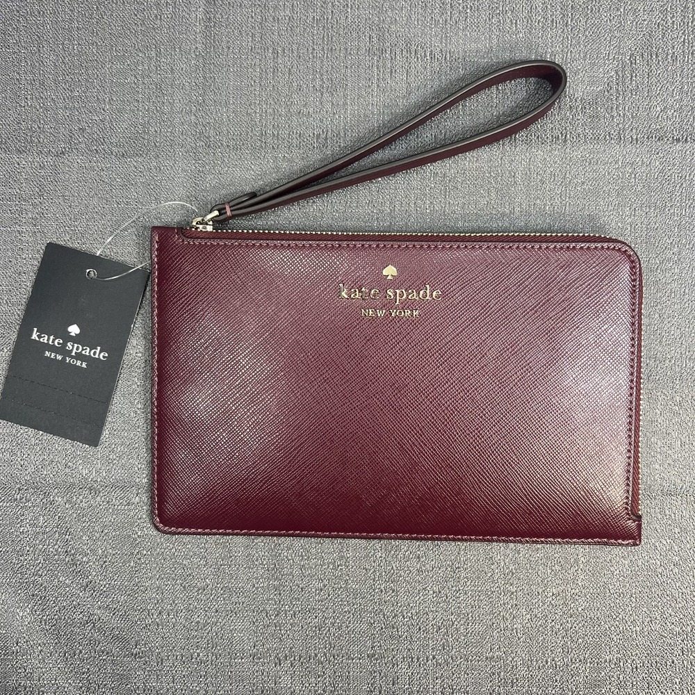 Kate Spade Staci Medium L Zip Wristlet WLR00134 Deep Berry New‎